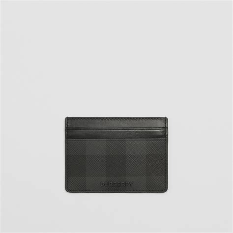 burberry charcoal check and leather card case|Burberry Check card case.